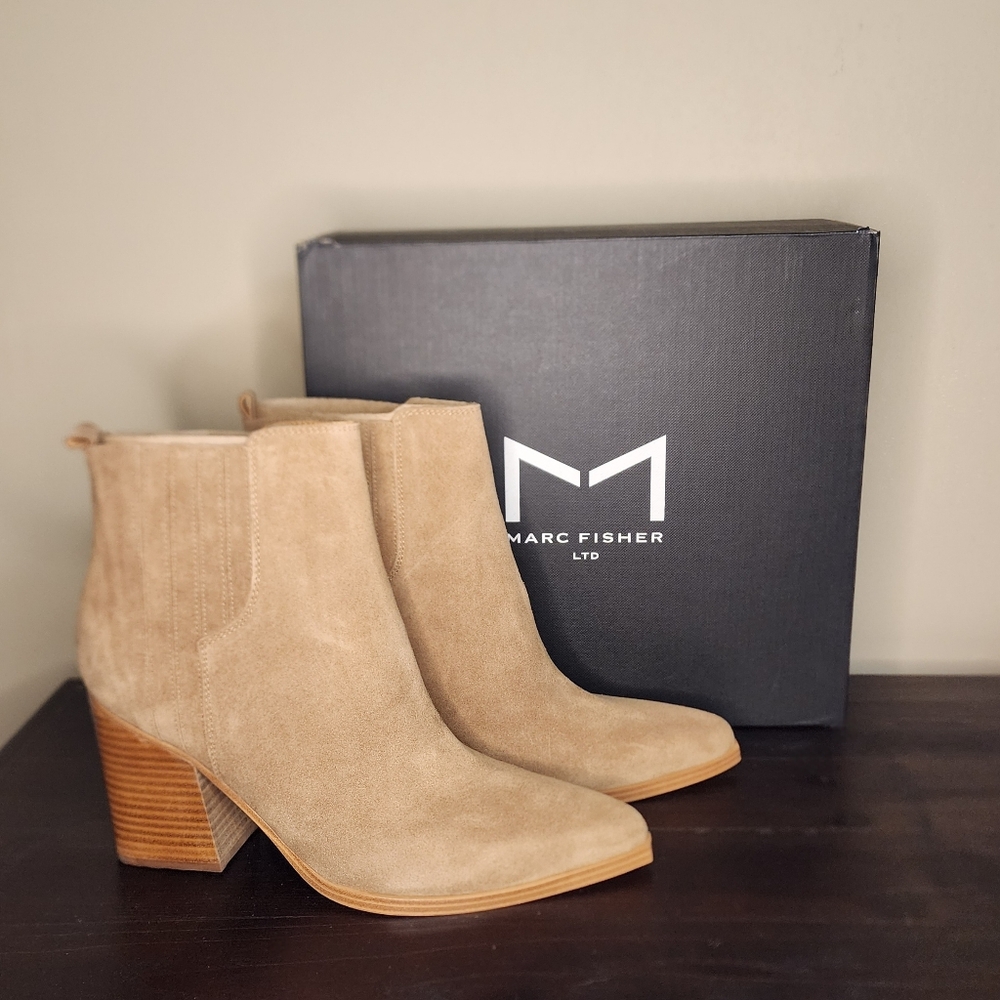 Marc Fisher Oshay Natural Suede Pointed Toe Heel Bootie Boot Women Size 12 NWB